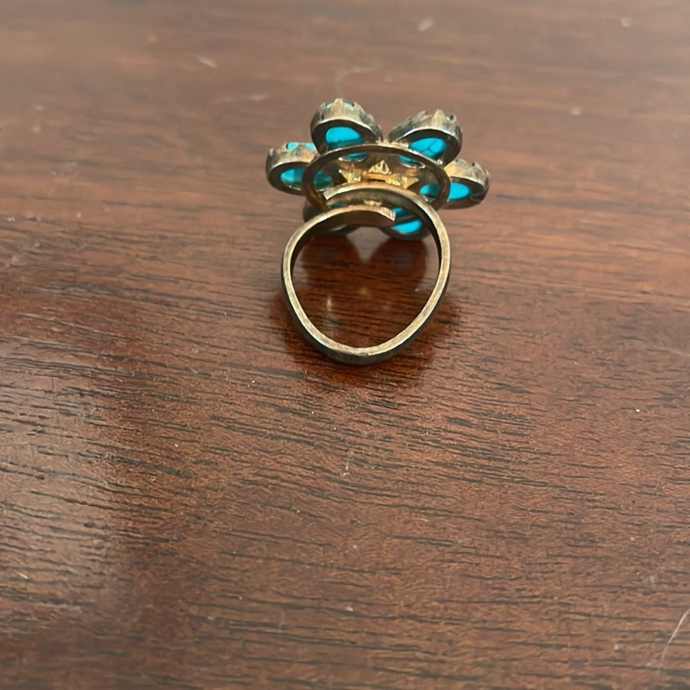 Brass and Turquoise Stella & Dot Flower Ring - Picture 4 of 5